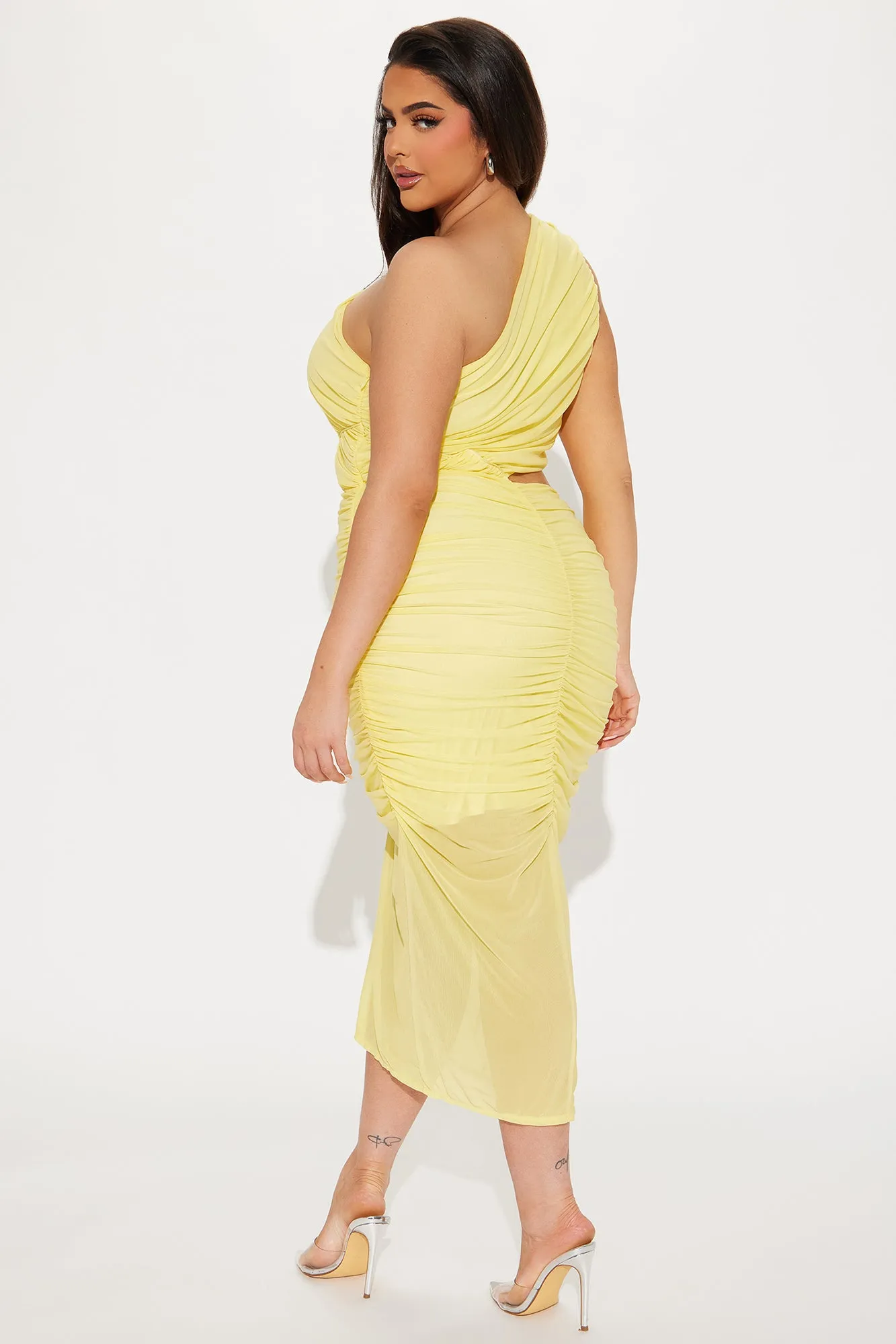 Amber Glow Mesh Midi Dress - Yellow