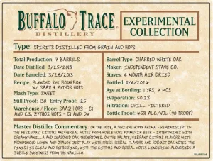 Buffalo Trace Experimental Collection Spirits Distilled from Grain and Hops