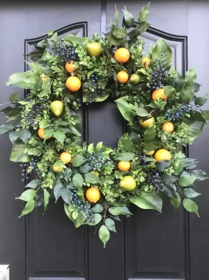 Colonial Williamsburg-Style Fruit Wreath with Pears, Oranges and Blueberries
