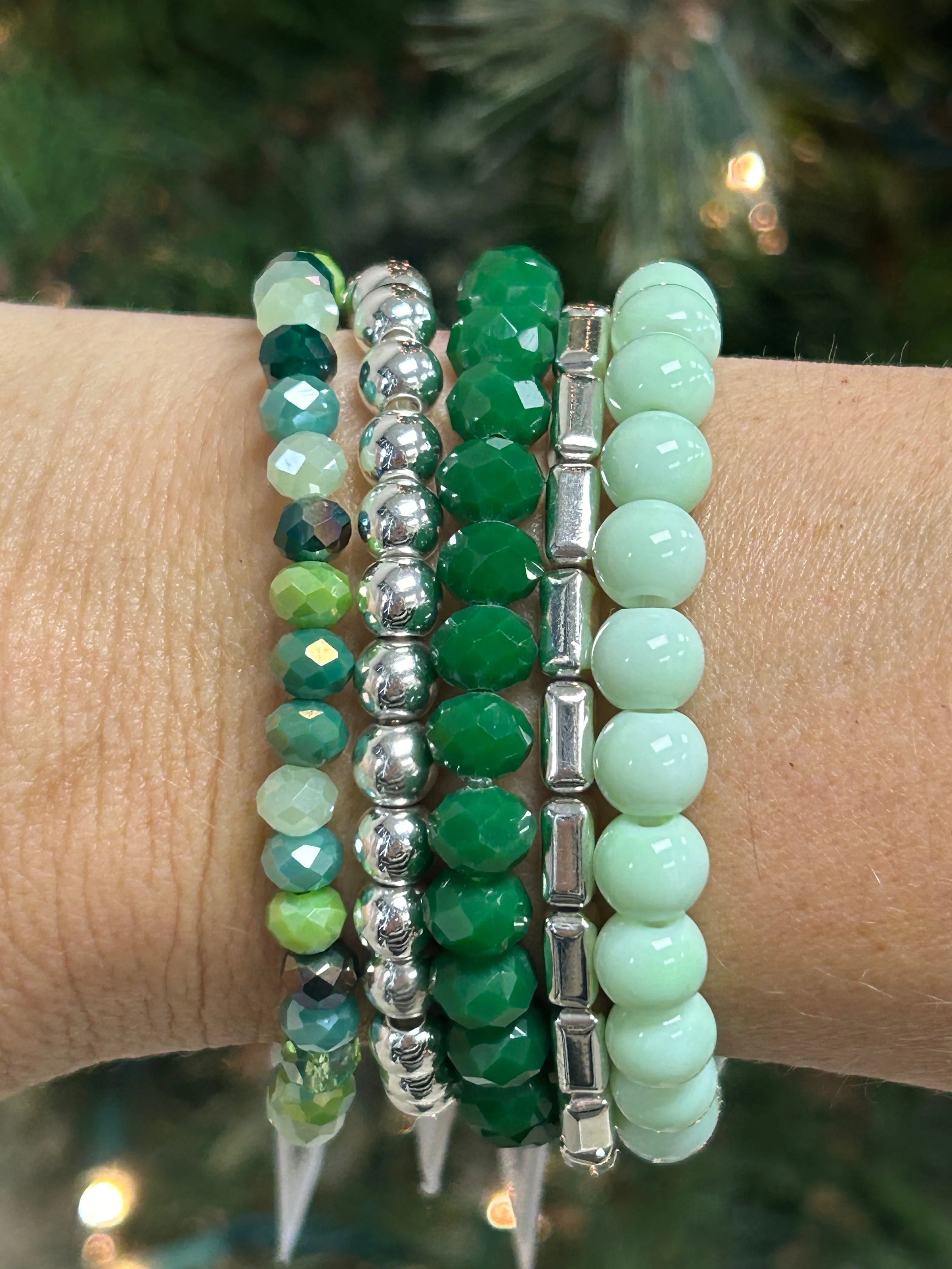 Dark Emerald Green Faceted Rondelle 8mm Bracelet