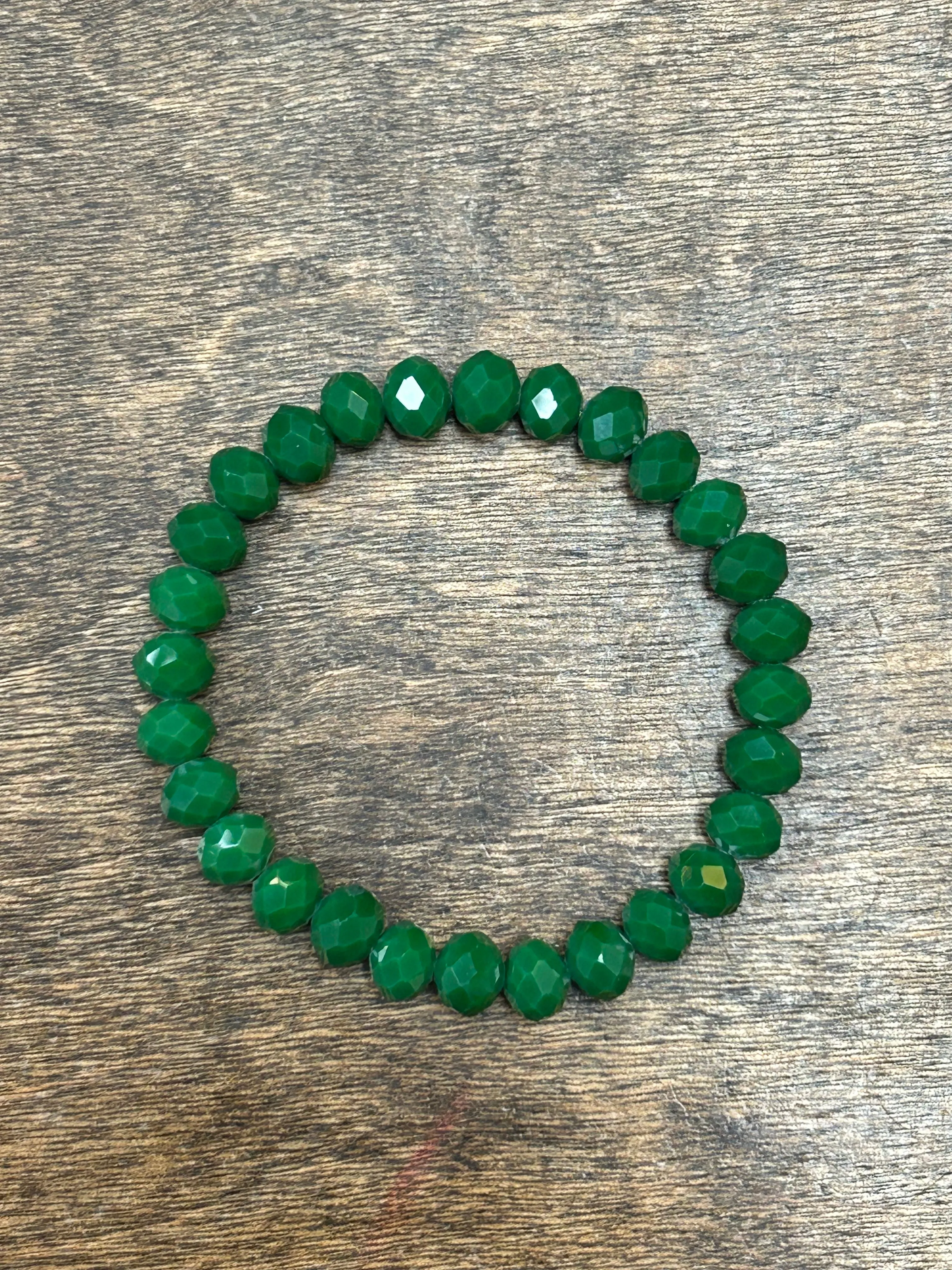 Dark Emerald Green Faceted Rondelle 8mm Bracelet