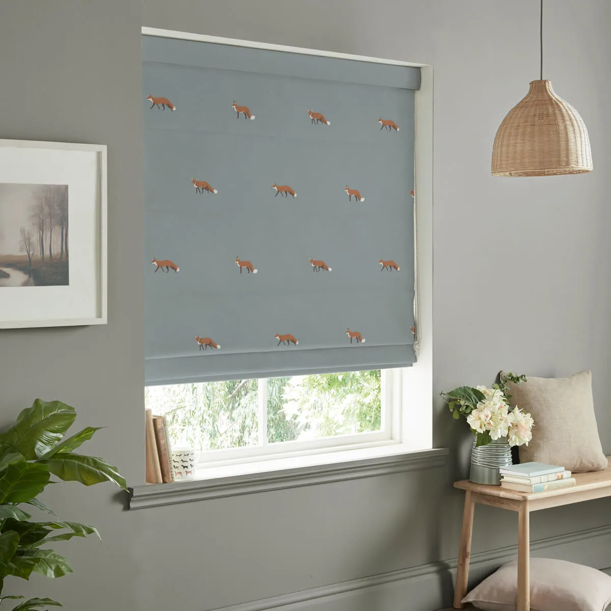 Foxes Teal Curtains/Roman Blind Sample