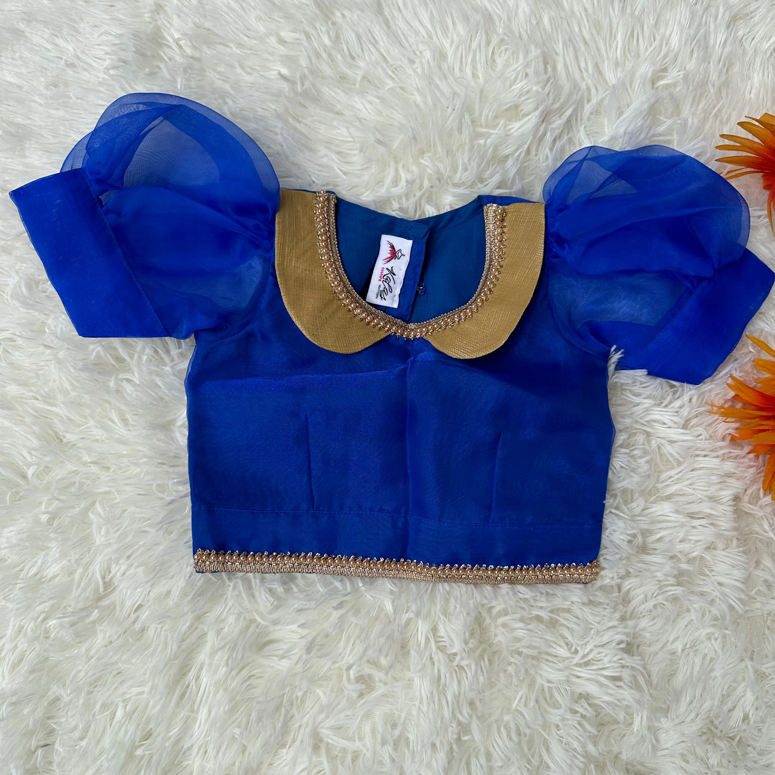 Golden Tissue Frock with Royal Blue Top - A Luxurious Ensemble