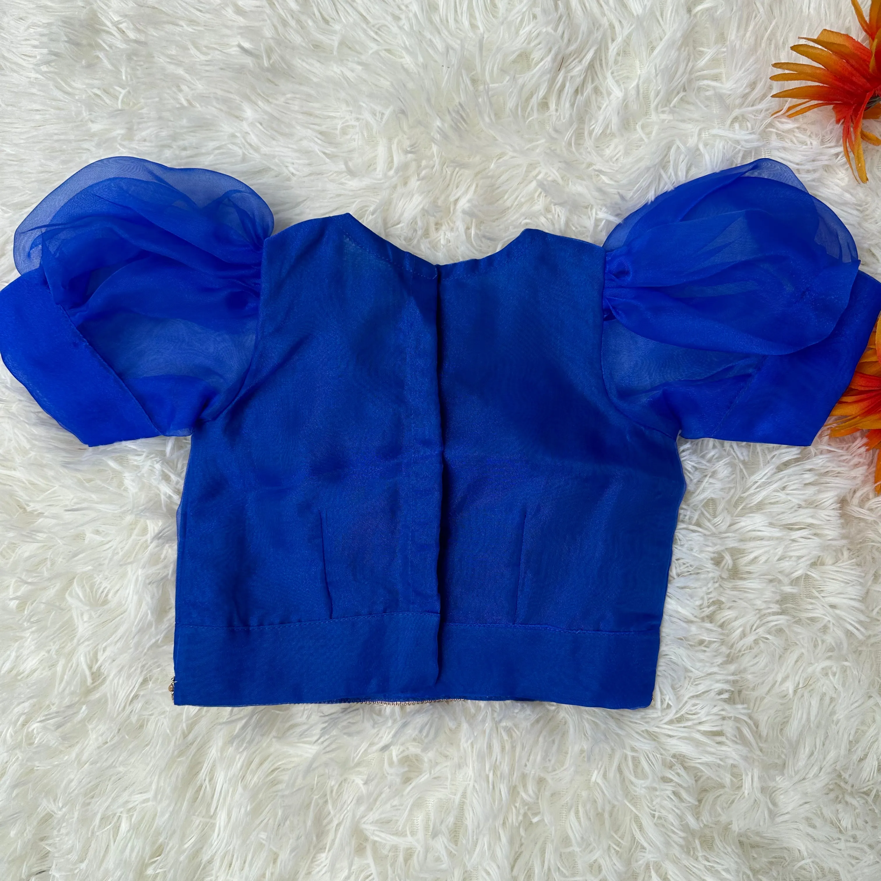 Golden Tissue Frock with Royal Blue Top - A Luxurious Ensemble