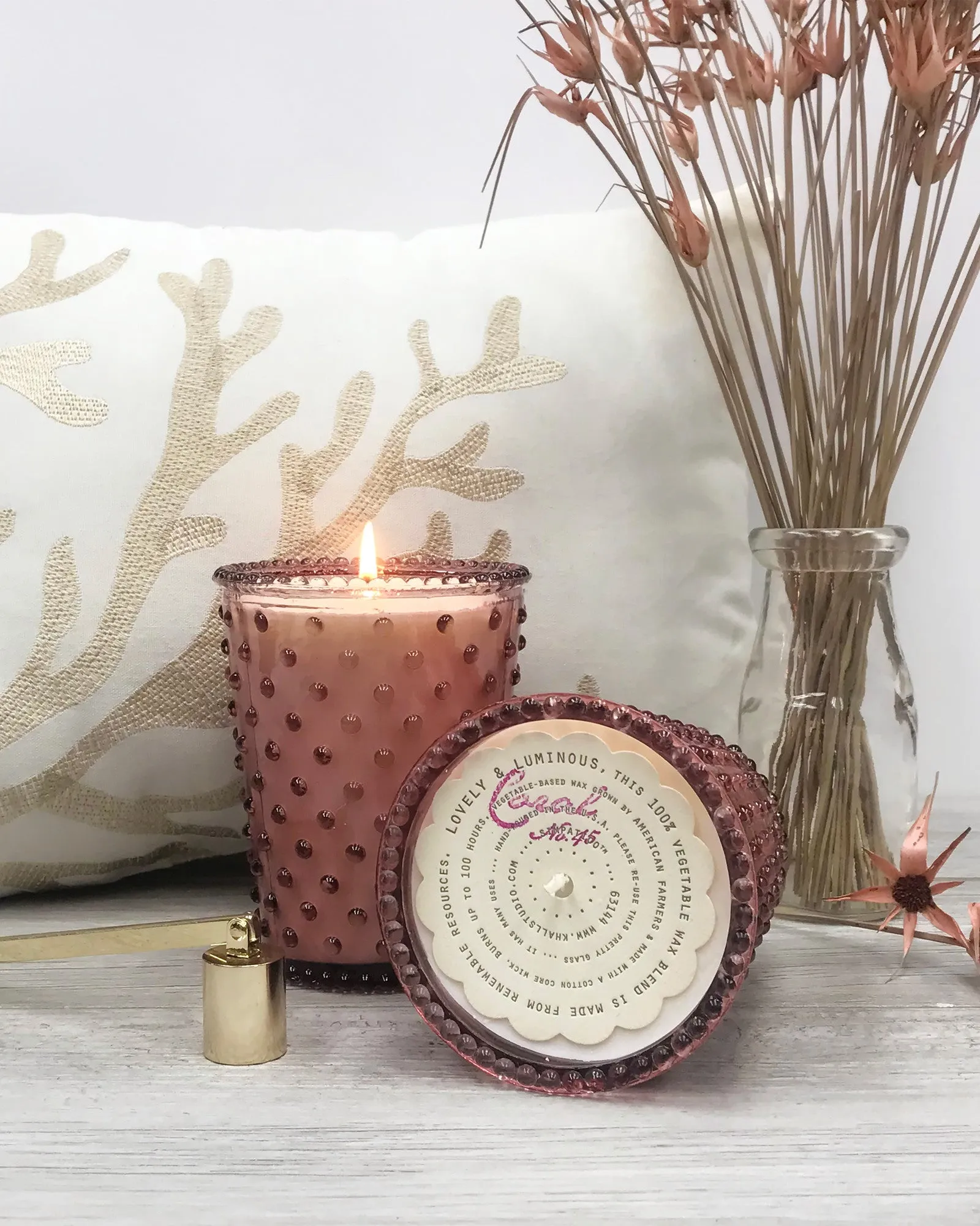 Hobnail Candle 16oz - Coral  #45