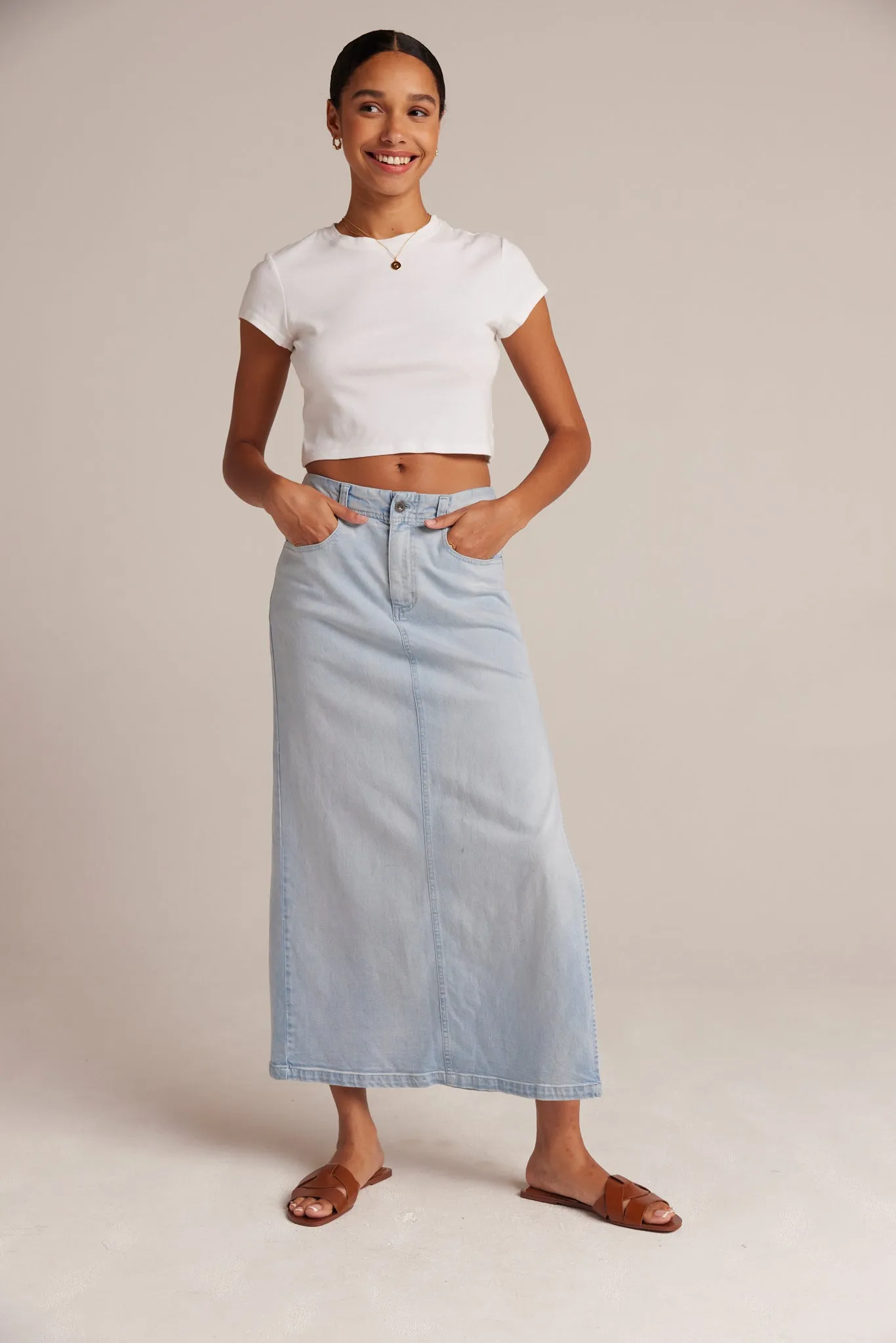 Indigo Side Slit Skirt - Ocean Mist Wash