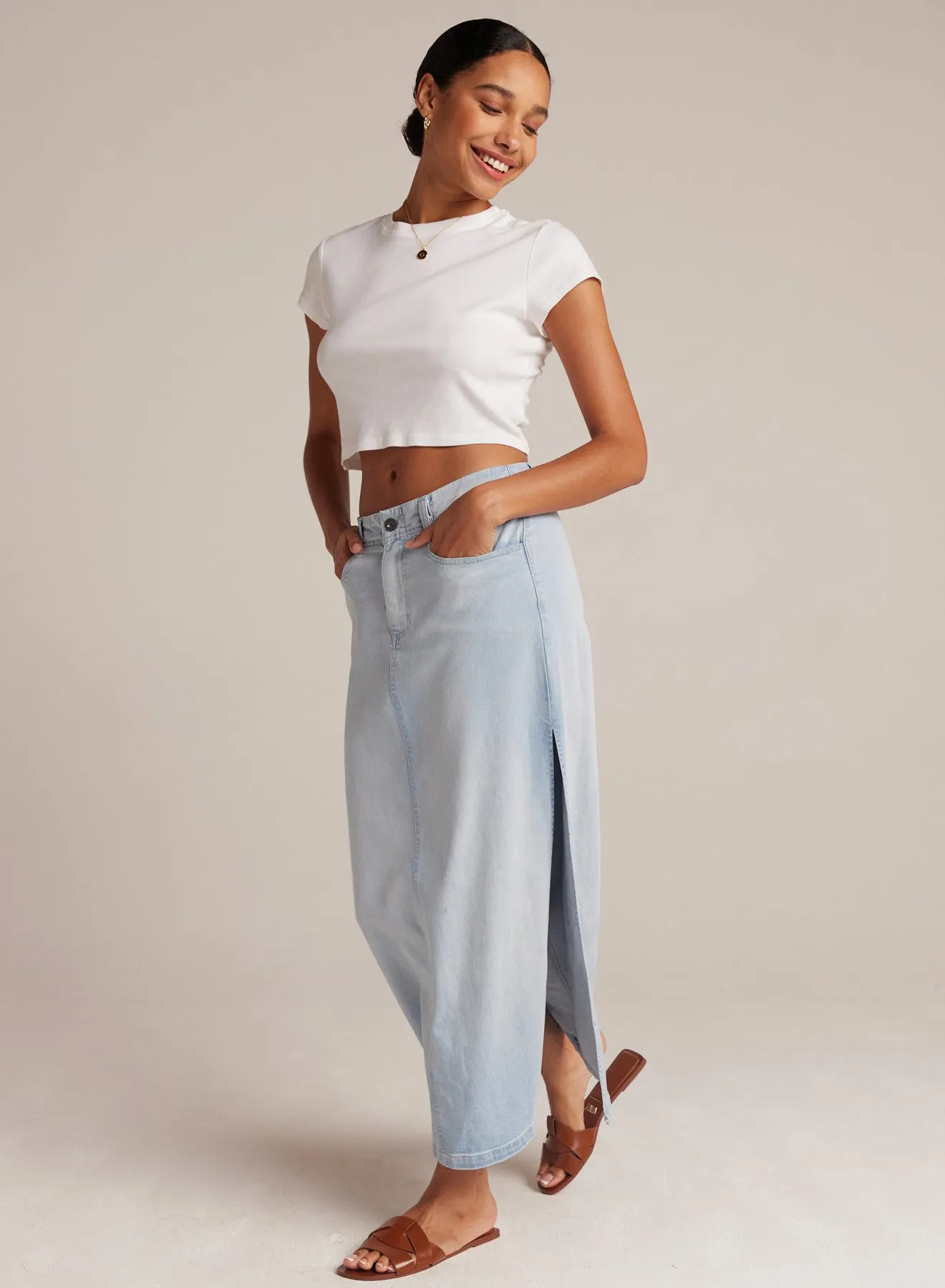 Indigo Side Slit Skirt - Ocean Mist Wash