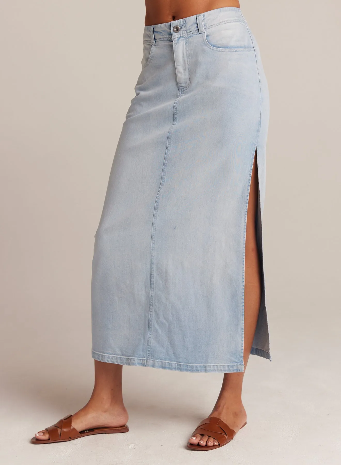 Indigo Side Slit Skirt - Ocean Mist Wash