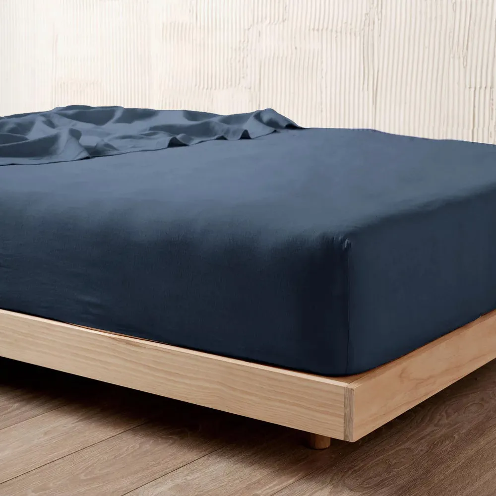 Nimes Pure Linen Navy FITTED SHEET by LINEN HOUSE