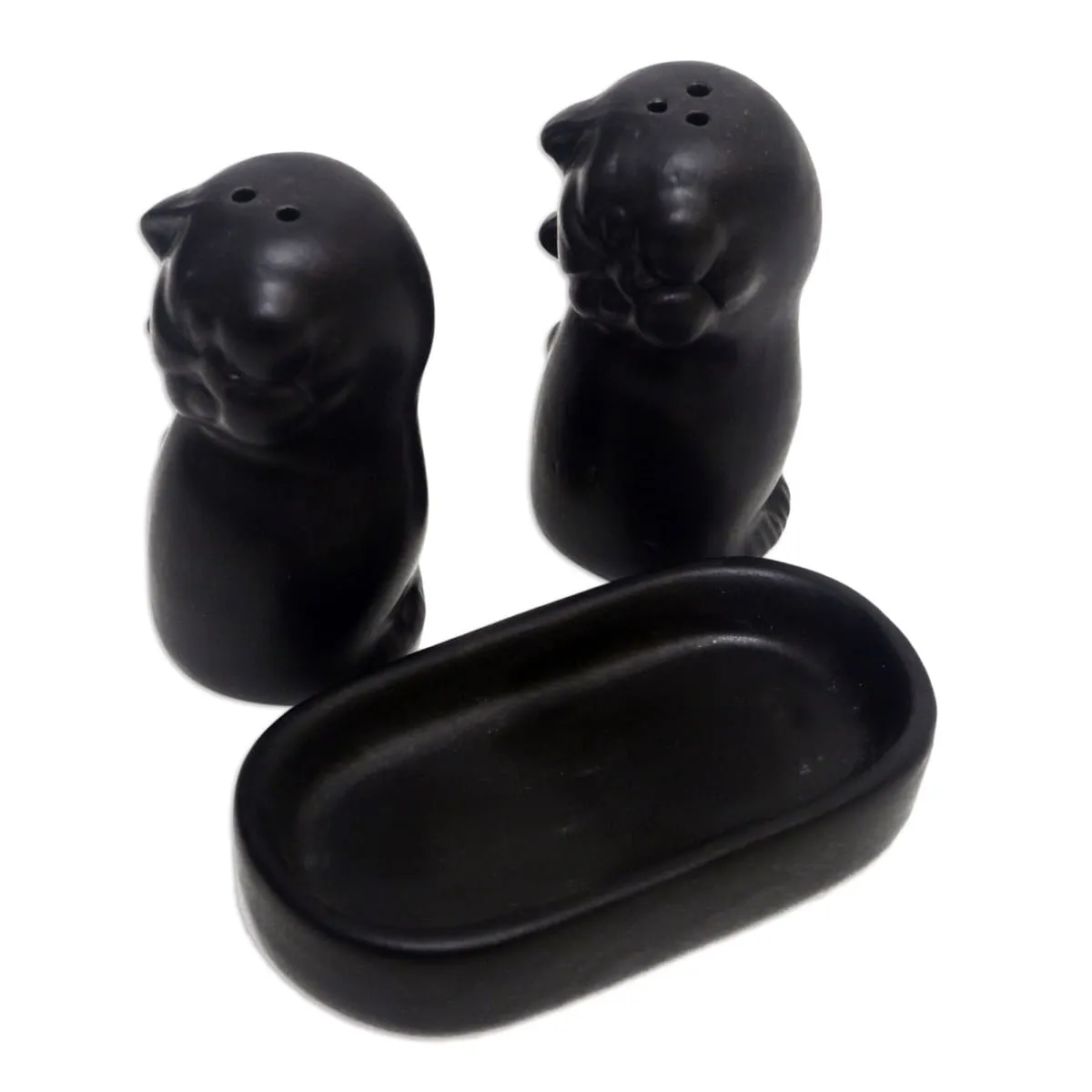 Novica Dark Felines Ceramic Salt And Pepper Set