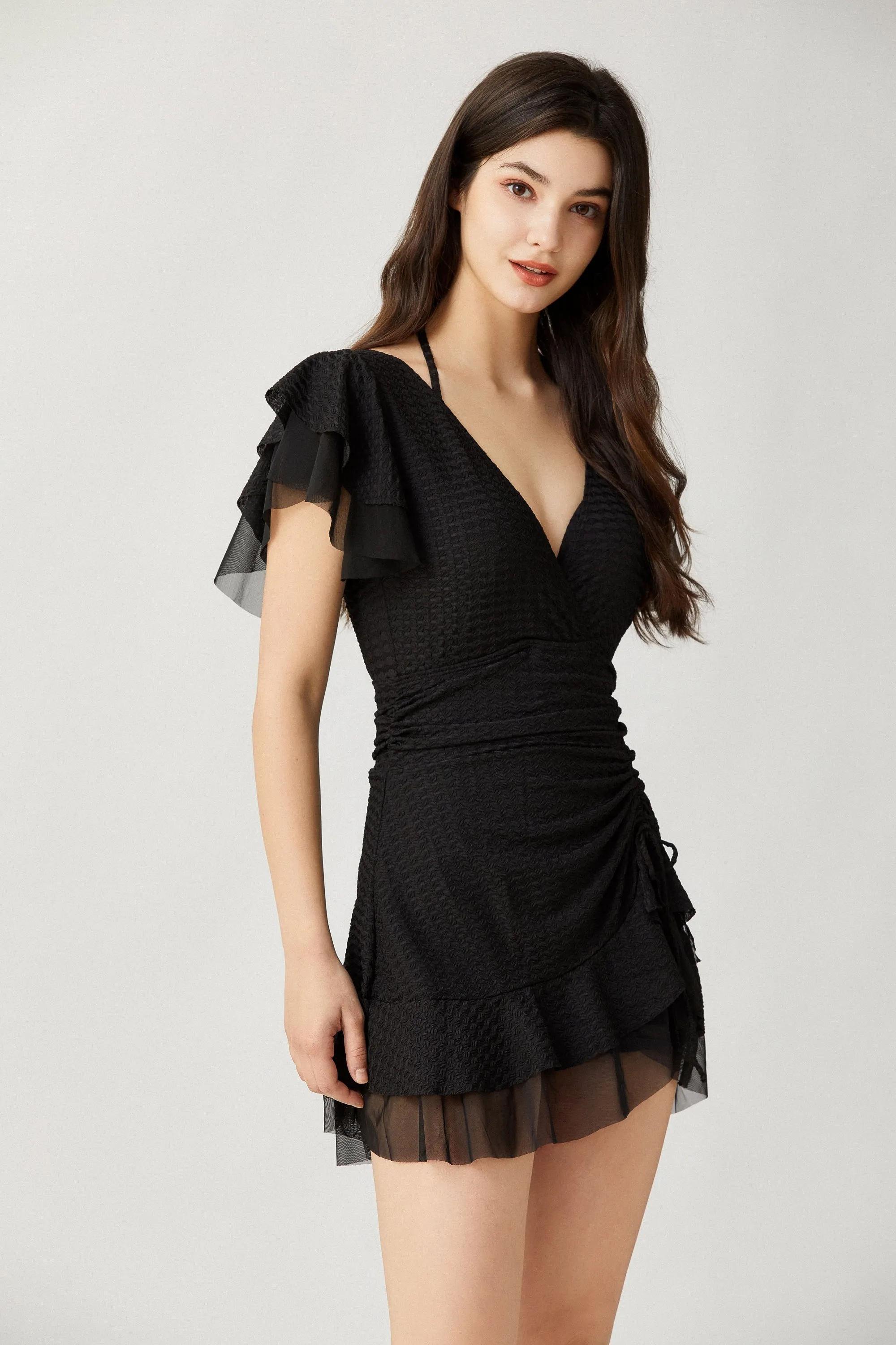 Sylphide |  Modeste Black Ruffled One-Piece Swimsuit