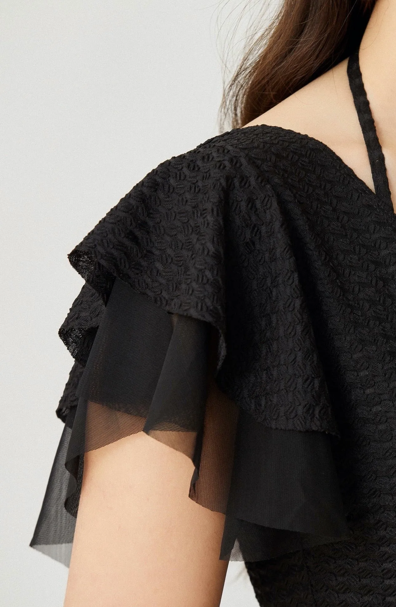 Sylphide |  Modeste Black Ruffled One-Piece Swimsuit