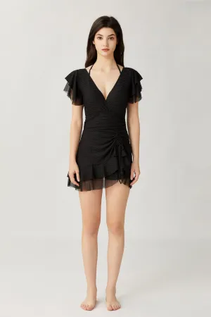 Sylphide |  Modeste Black Ruffled One-Piece Swimsuit