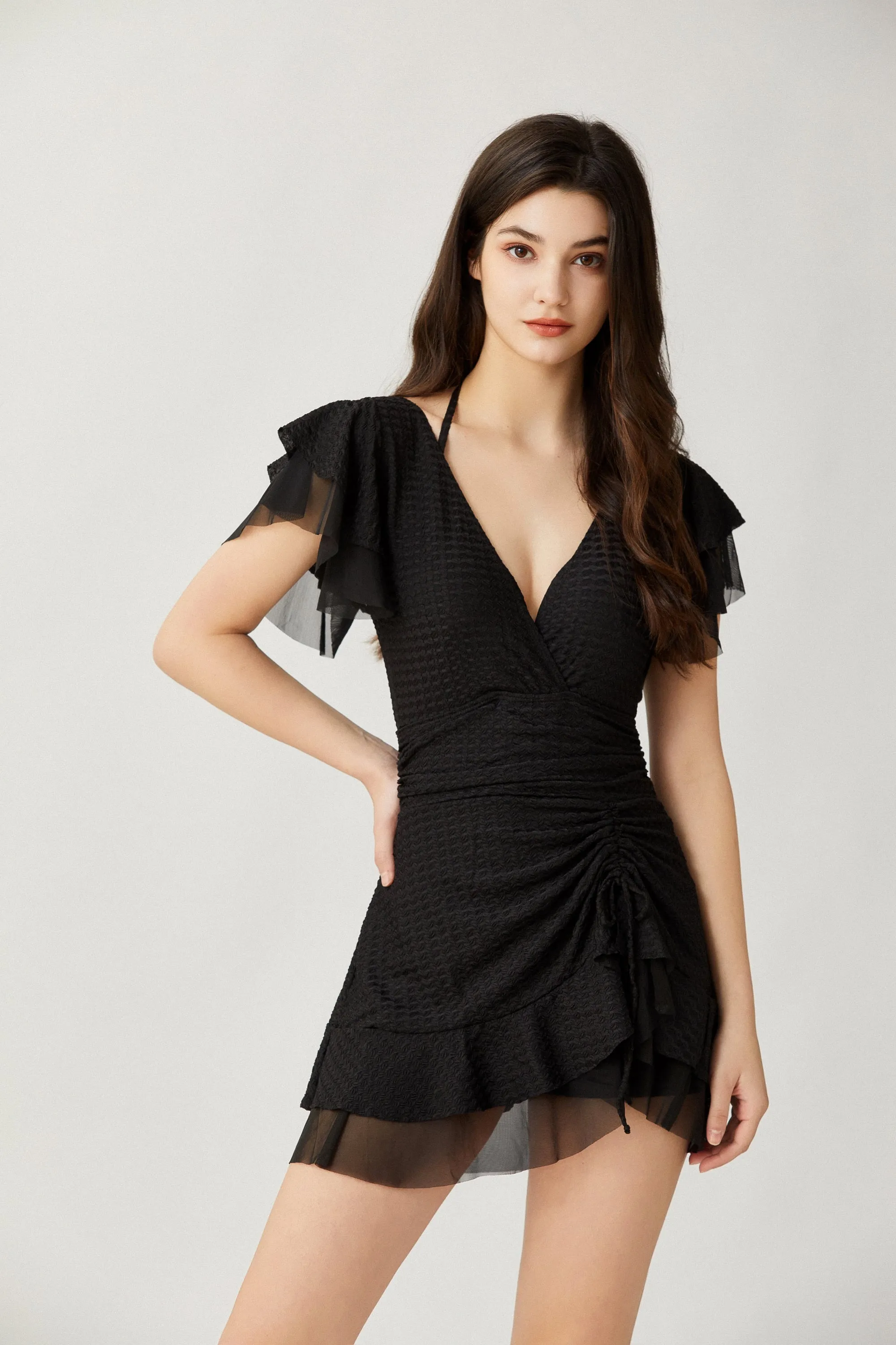 Sylphide |  Modeste Black Ruffled One-Piece Swimsuit