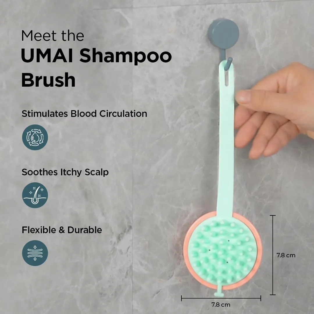 Umai Head Scalp Massager Shampoo Brush/Comb | Hair Massager for Hair Growth | Scalp Exfoliator for Dandruff Removal | Wet and Dry Haircare | Long and Soft Silicon Bristles (Pink-Blue,Pack of 2)