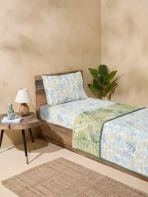 Westside Home Yellow Botanical Printed Single Bed Quilted Comforter
