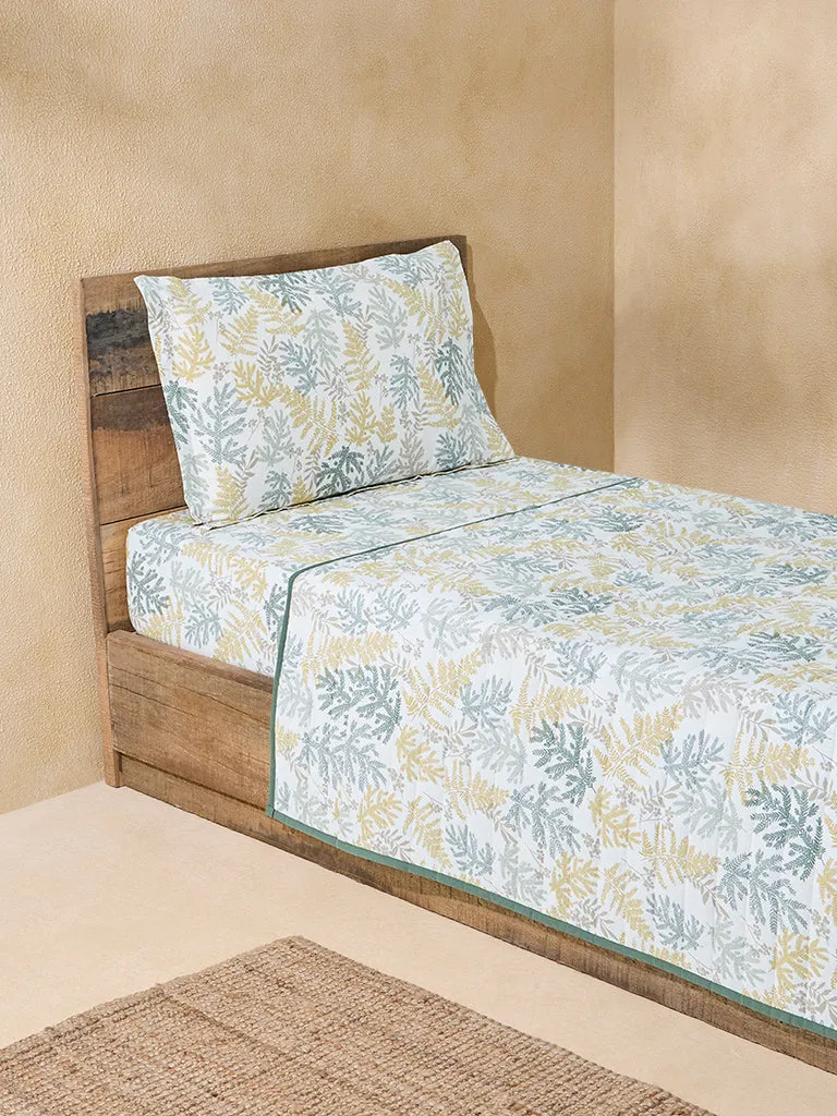 Westside Home Yellow Botanical Printed Single Bed Quilted Comforter